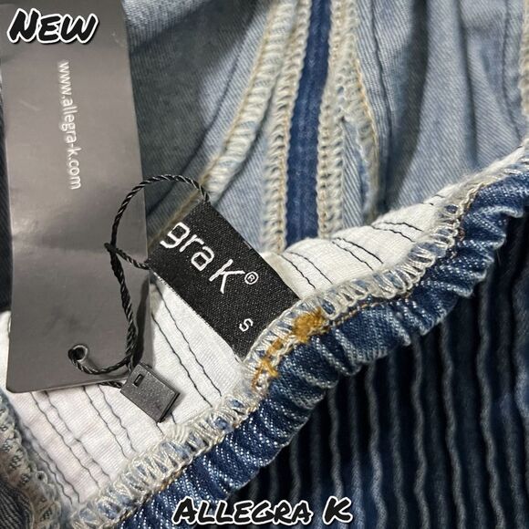 New NWT Allegra K Button Front Strapless Denim Crop Top - Size Small - Picture 8 of 9